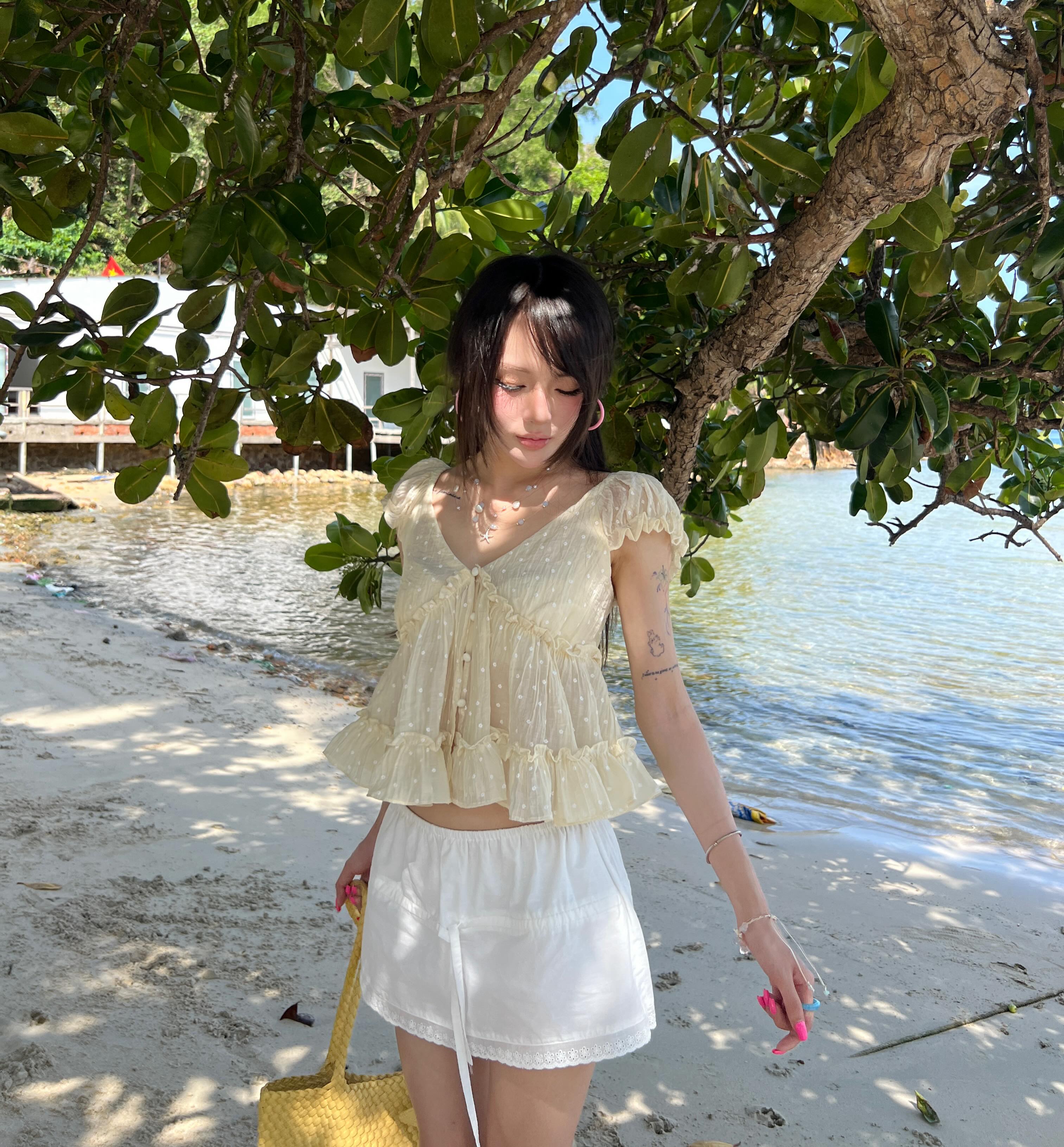 Cloudy Sheer Polka Dot Blouse