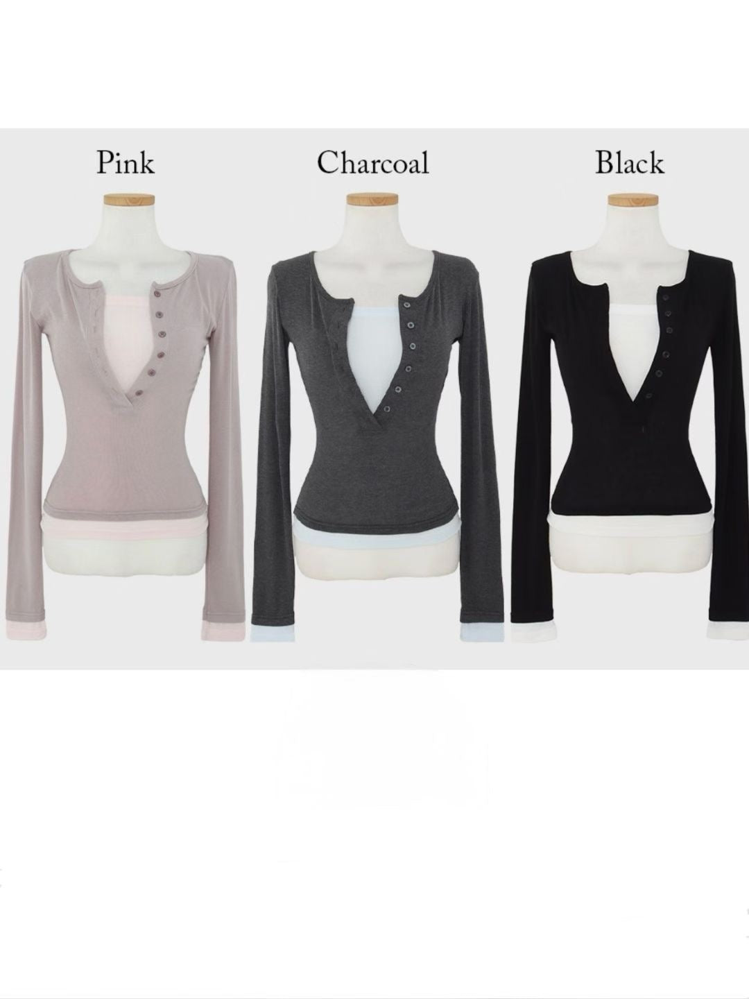 【假兩件長䄂Top🎶】Double Layered Button Front Long Sleeve Top