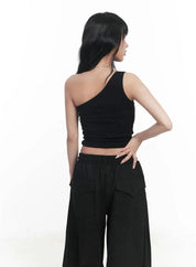 【單肩Crop Top!!】Single Shoulder Rivet Crop Top