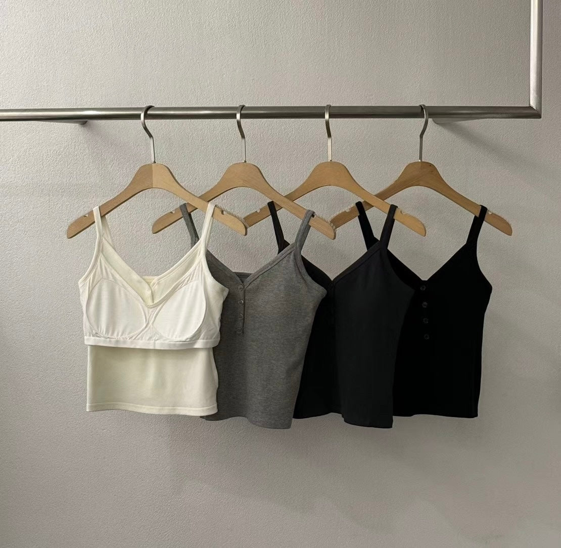 【✔️PAD｜鈕扣設計】V Neck Button Front Cami Padded Bra top