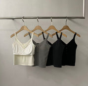 【✔️PAD｜鈕扣設計】V Neck Button Front Cami Padded Bra top