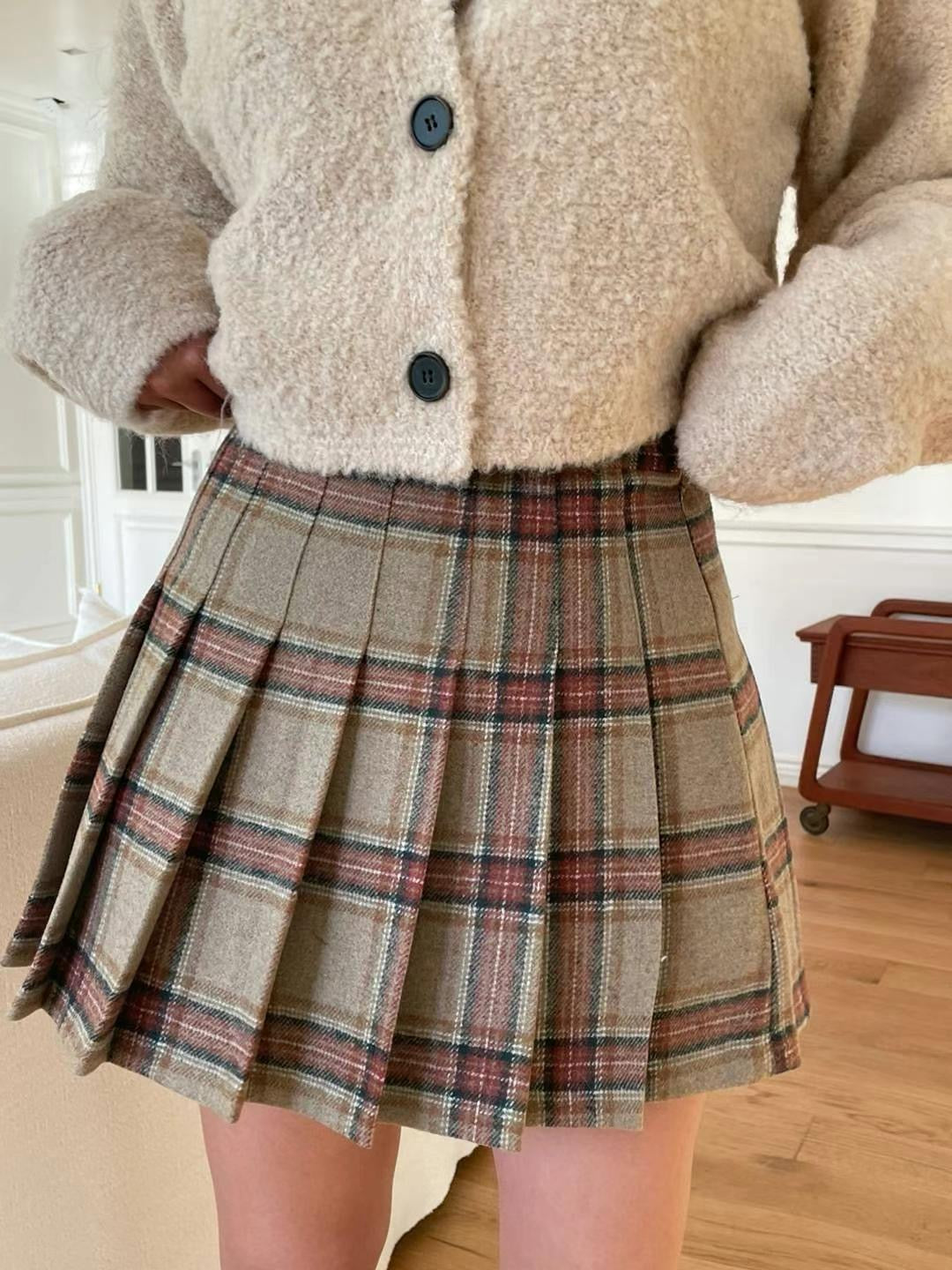 Flannel Checkered Pleated Skirt