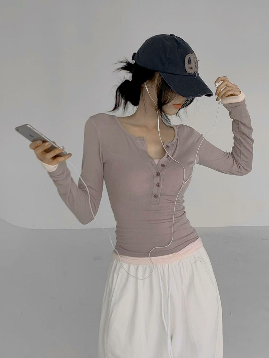 【假兩件長䄂Top🎶】Double Layered Button Front Long Sleeve Top