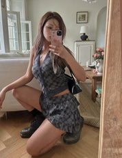 【復古美式女生必入】Button Front Checkered Halter Top