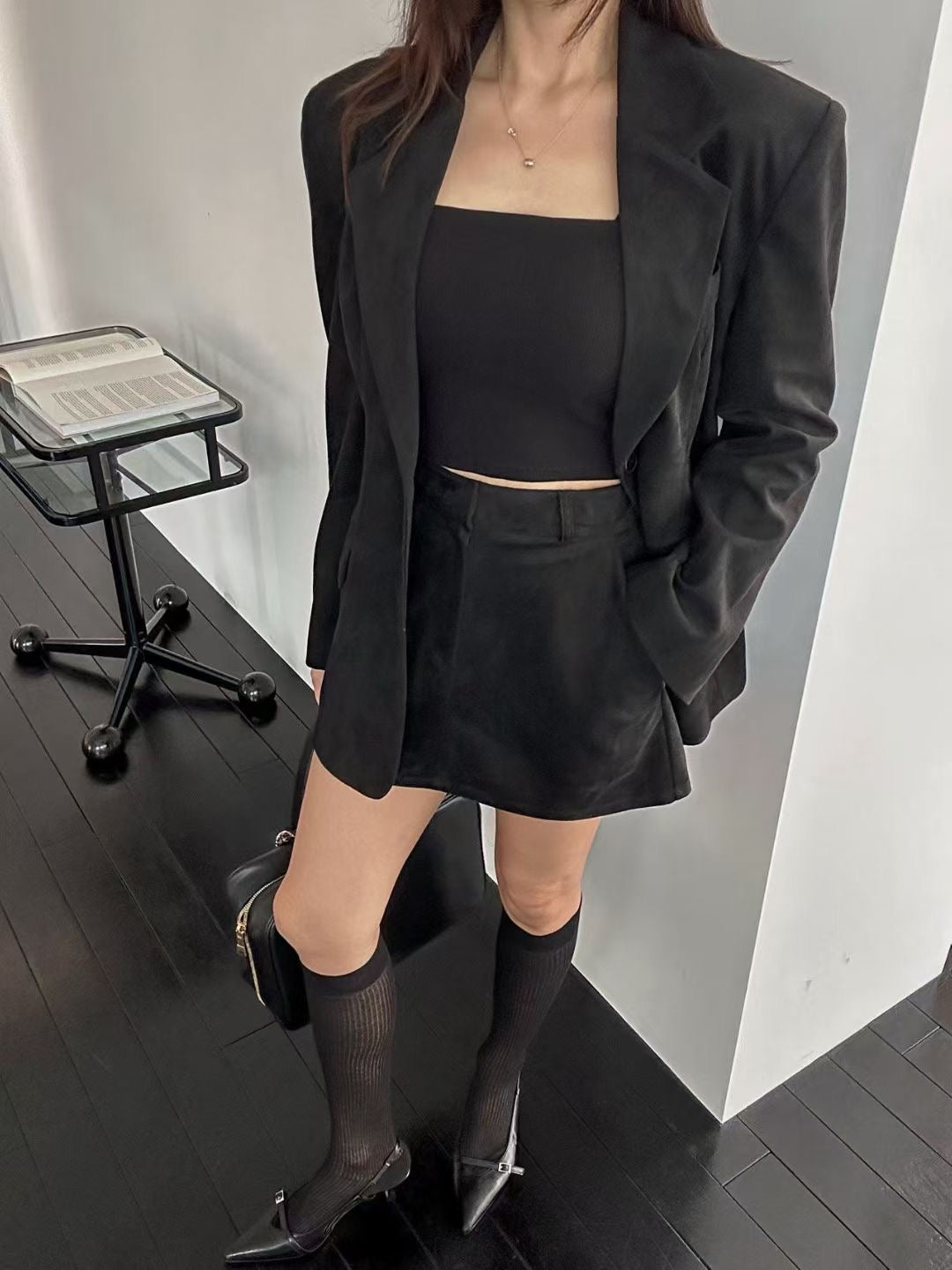 【麂皮西裝套裝｜可分開入手】Solid Suede Pocket Blazer Set