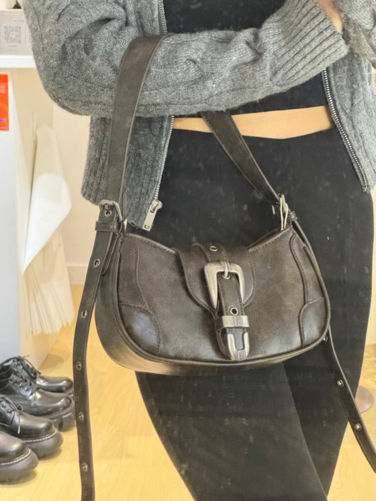 Vintage Washed Buckle Shoulder Bag