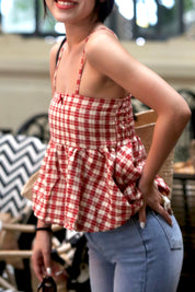 #T246 Checkered Ruffle Cami Top