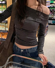 【衣櫃必備系列✨】Basic Striped Single Shoulder Top