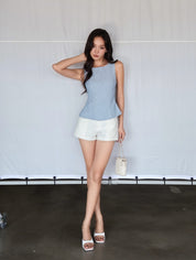 Blue Polka Dot Tie-back Top