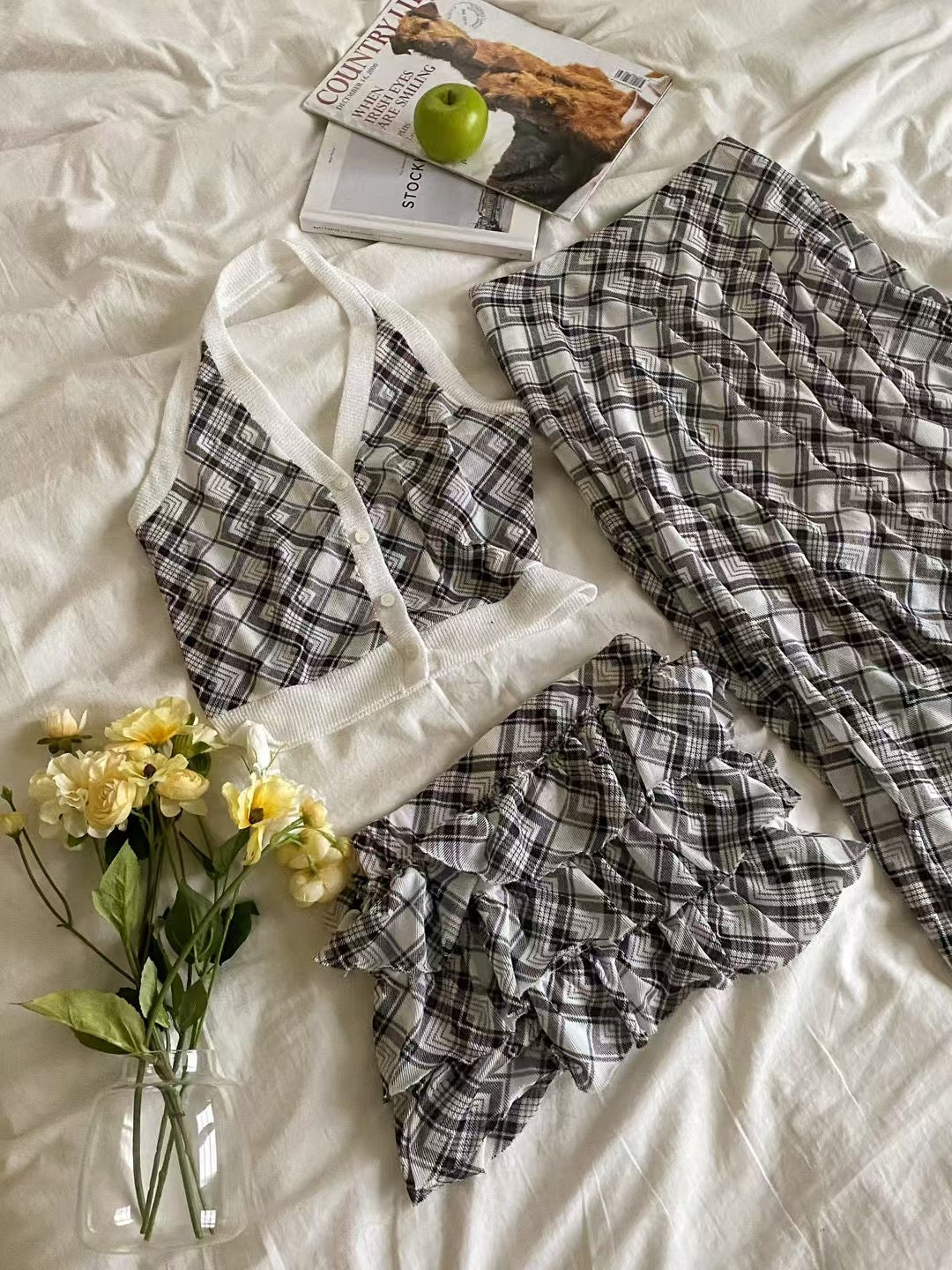 【復古美式女生必入】Button Front Checkered Halter Top