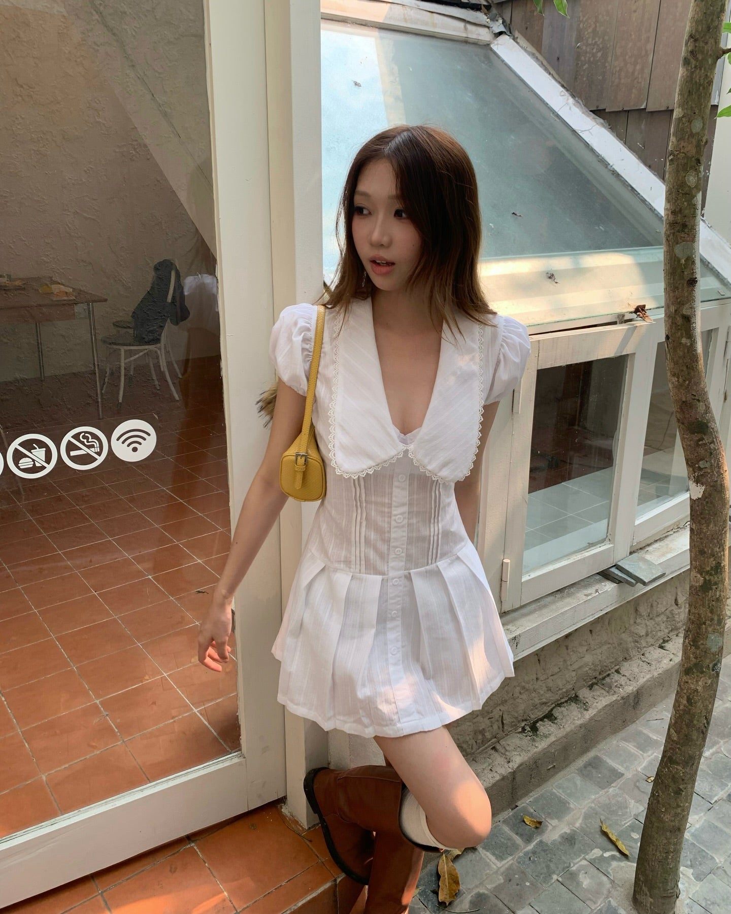 SYO deep cut white dress