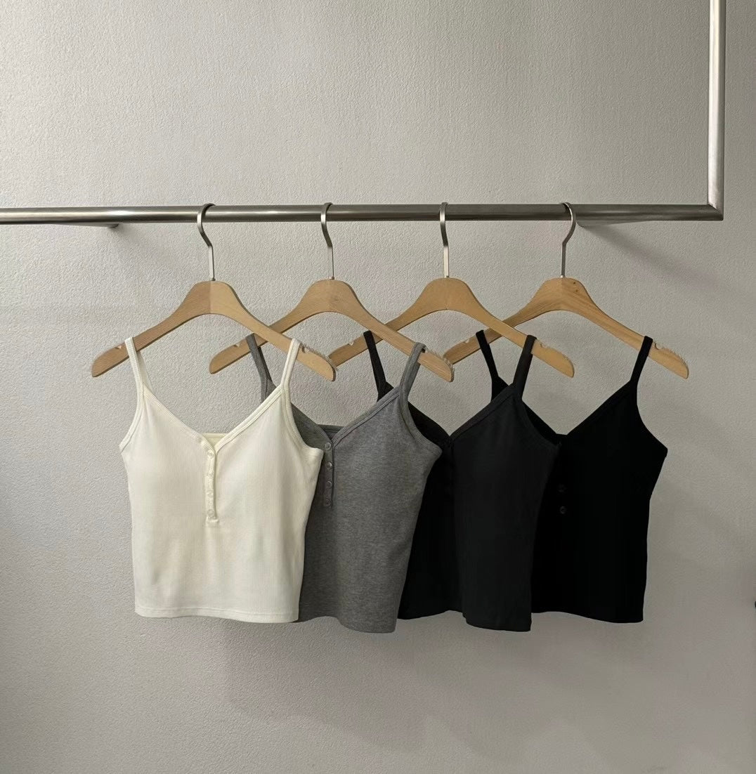 【✔️PAD｜鈕扣設計】V Neck Button Front Cami Padded Bra top