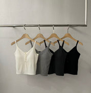 【✔️PAD｜鈕扣設計】V Neck Button Front Cami Padded Bra top