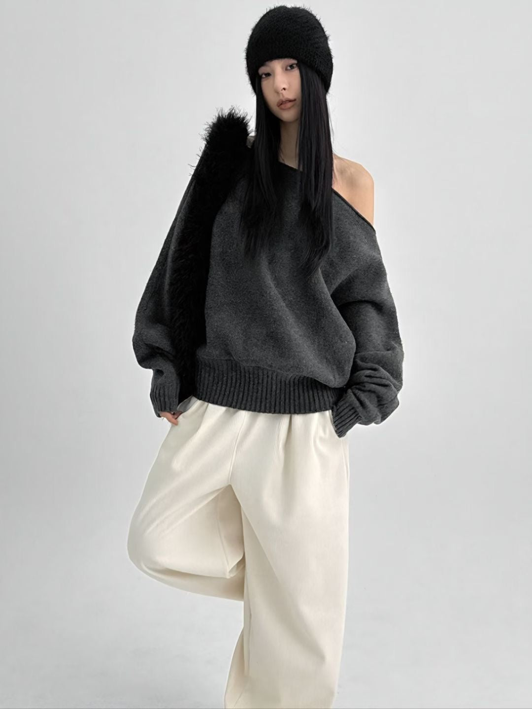 【歐美感針織Top】Ribbed Off Shoulder Cardigan