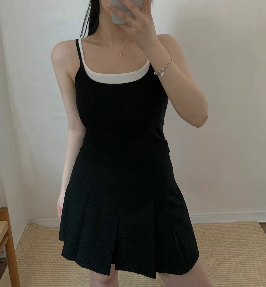 【✔️PAD｜拼接設計】Layered Double Strap Padded Cami Top