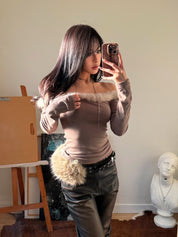 【千禧辣妹style🩶】Fluffy Melo Off Shoulder Top