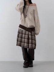 【麻花單肩針織Top】Cable Ribbed Off Shoulder Cardigan