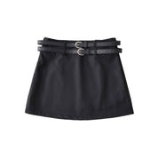 Solid Double Belt Skirt