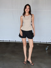 Blue Polka Dot Tie-back Top