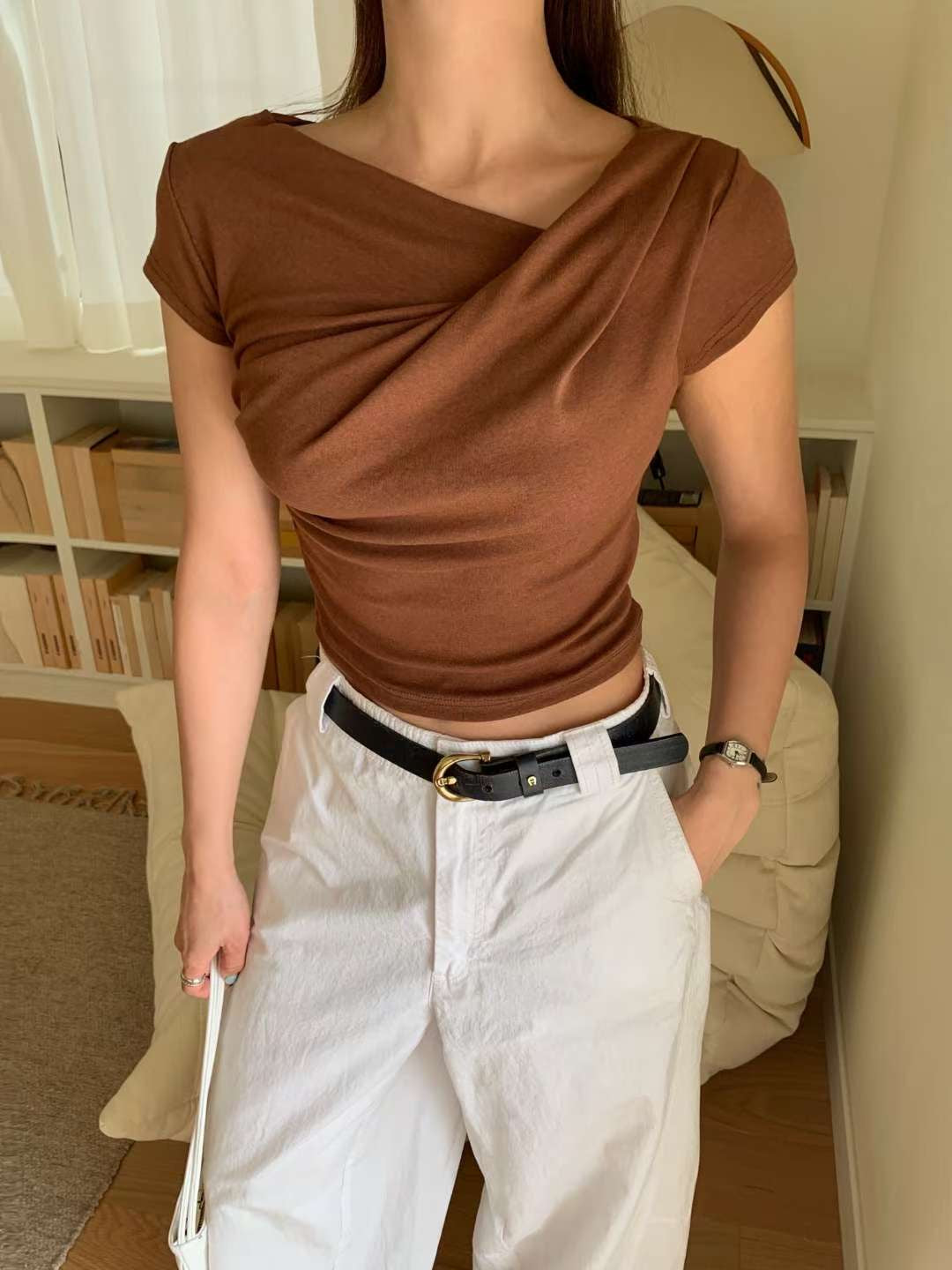 【Office必入款～】Basic Solid Single Shoulder Top