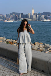 【超舒適慵懶渡假套裝】Solid Cami Top With Wide Leg Pants Set