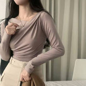 【$99系列｜ Office必入款～】Basic Solid Single Shoulder Long Sleeve Top