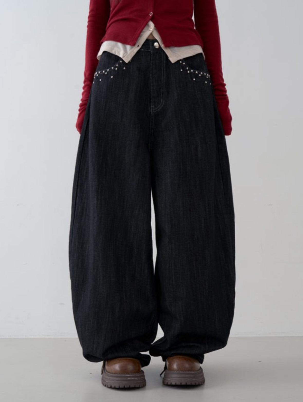【大熱彎刀褲❤️‍🔥】Non Fade Layered Rivet Barrel Jeans