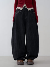 【大熱彎刀褲❤️‍🔥】Non Fade Layered Rivet Barrel Jeans