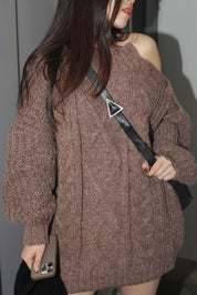 【小性感麻花OP！】Shoulder Cut Cable Cardigan