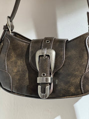 Vintage Washed Buckle Shoulder Bag
