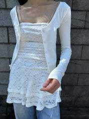【歐美風平口繡花短裙】Solid Lace Tube Top Dress
