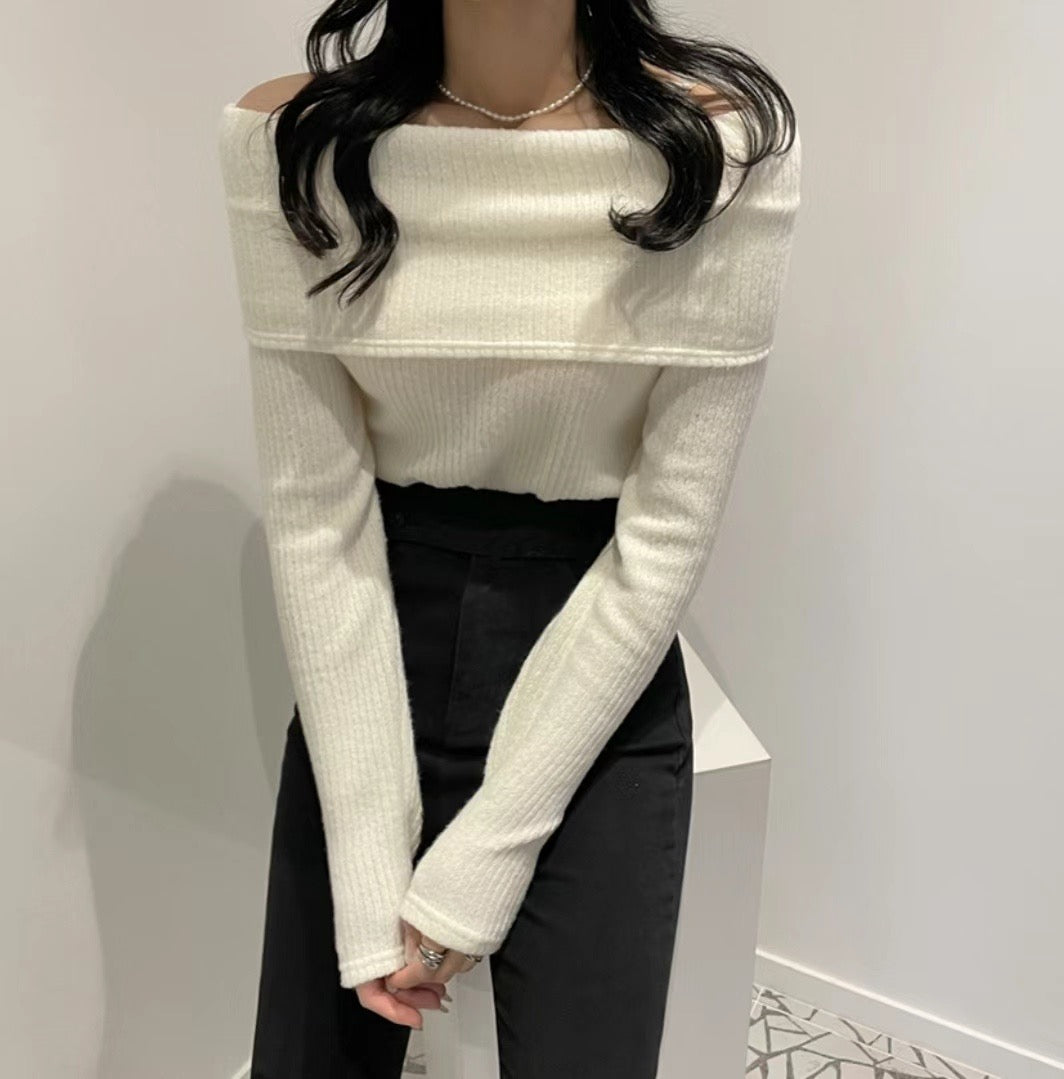 Long Sleeve Off Shoulder Solid Top