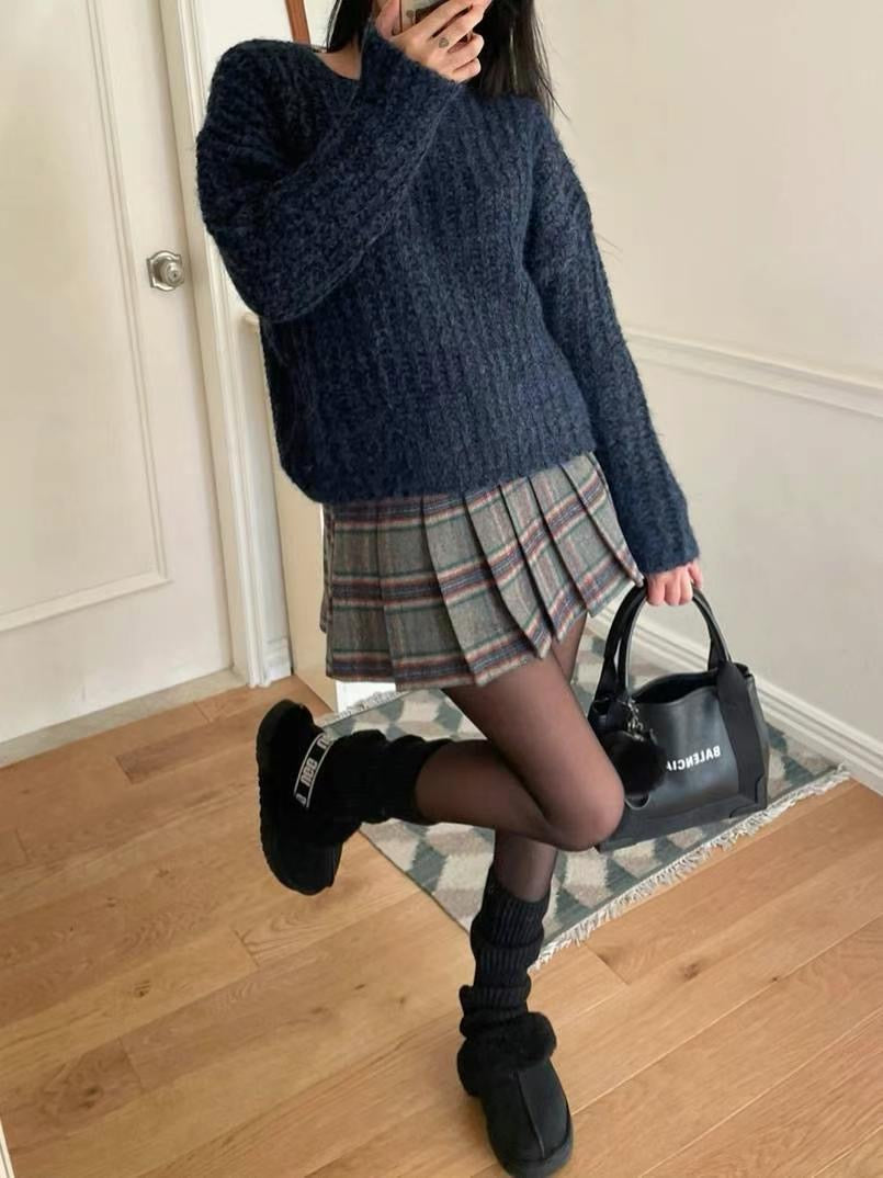 Flannel Checkered Pleated Skirt