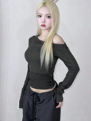 【小性感單肩Top】Vienna Solid Single Shoulder Top