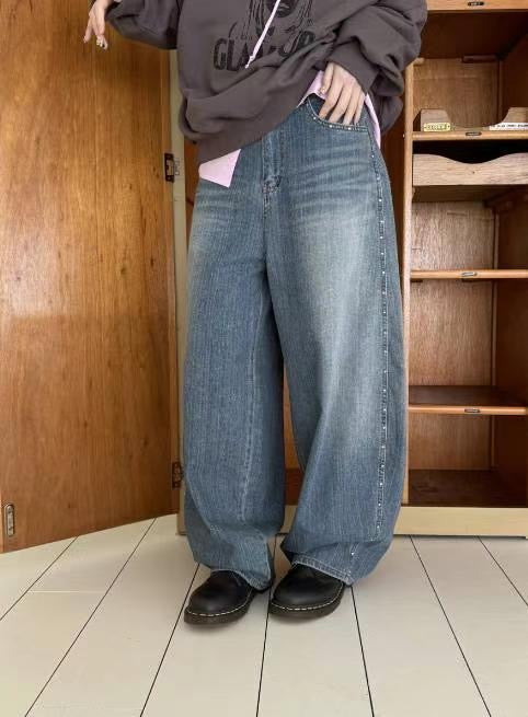 【人氣鉚釘彎刀牛仔褲】Viral Rivet Barrel Jeans