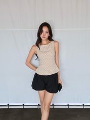 Blue Polka Dot Tie-back Top