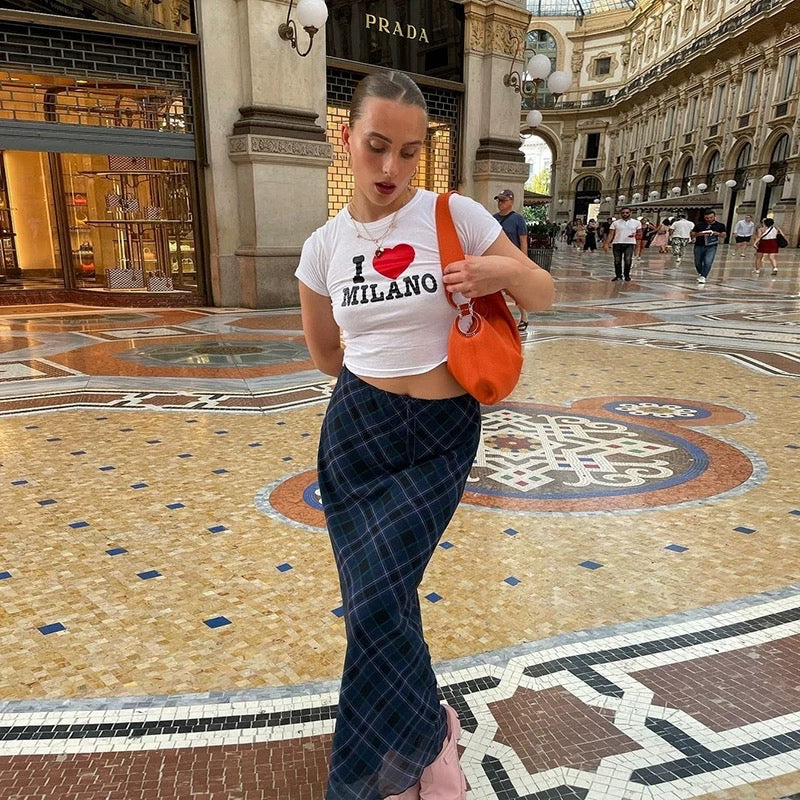 Blue Checkered Long Skirt