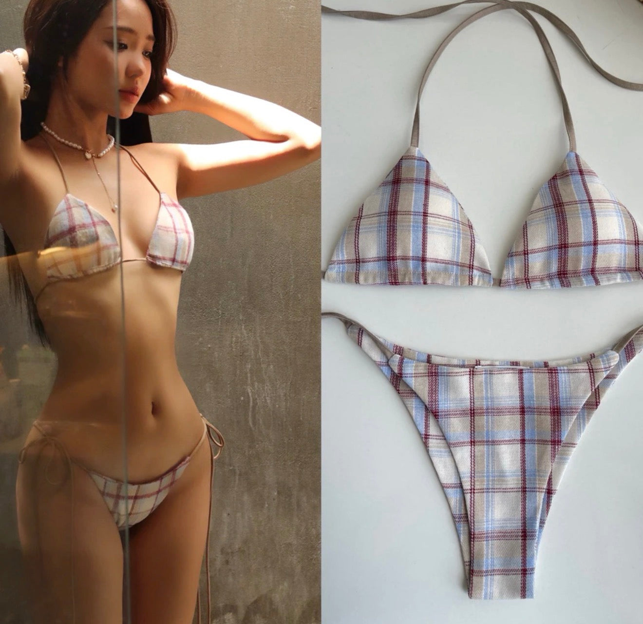 2-piece small checkered Bikini(with breast pads)