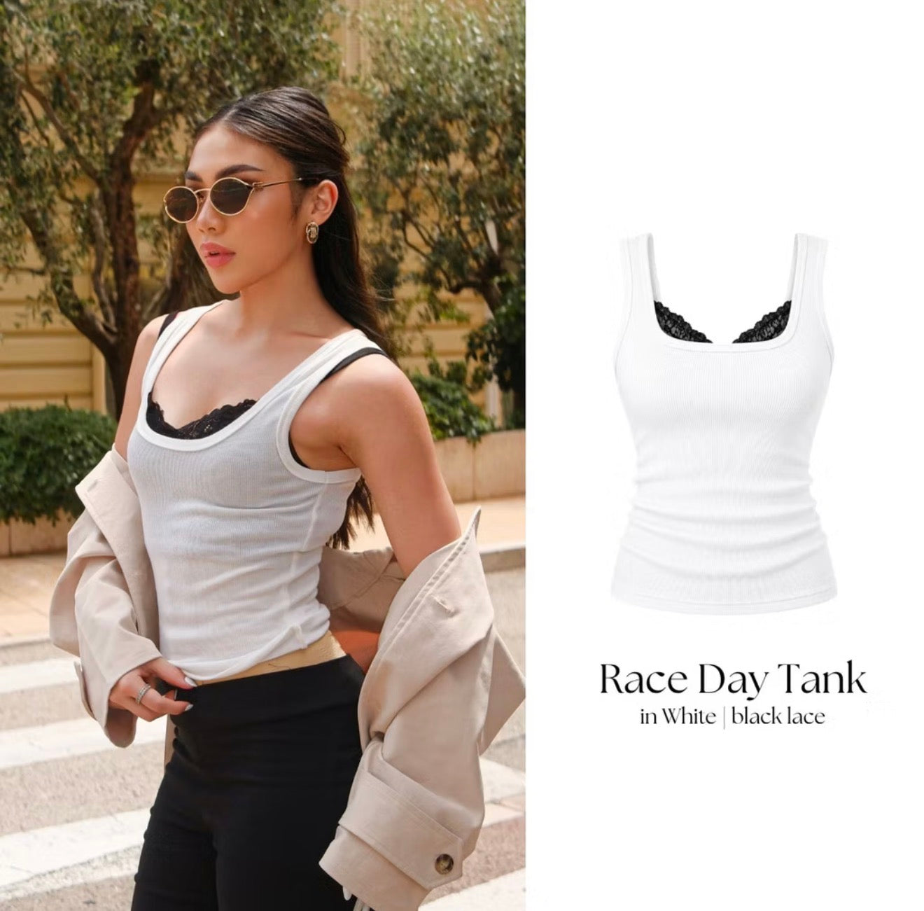 Tank top with lace inner