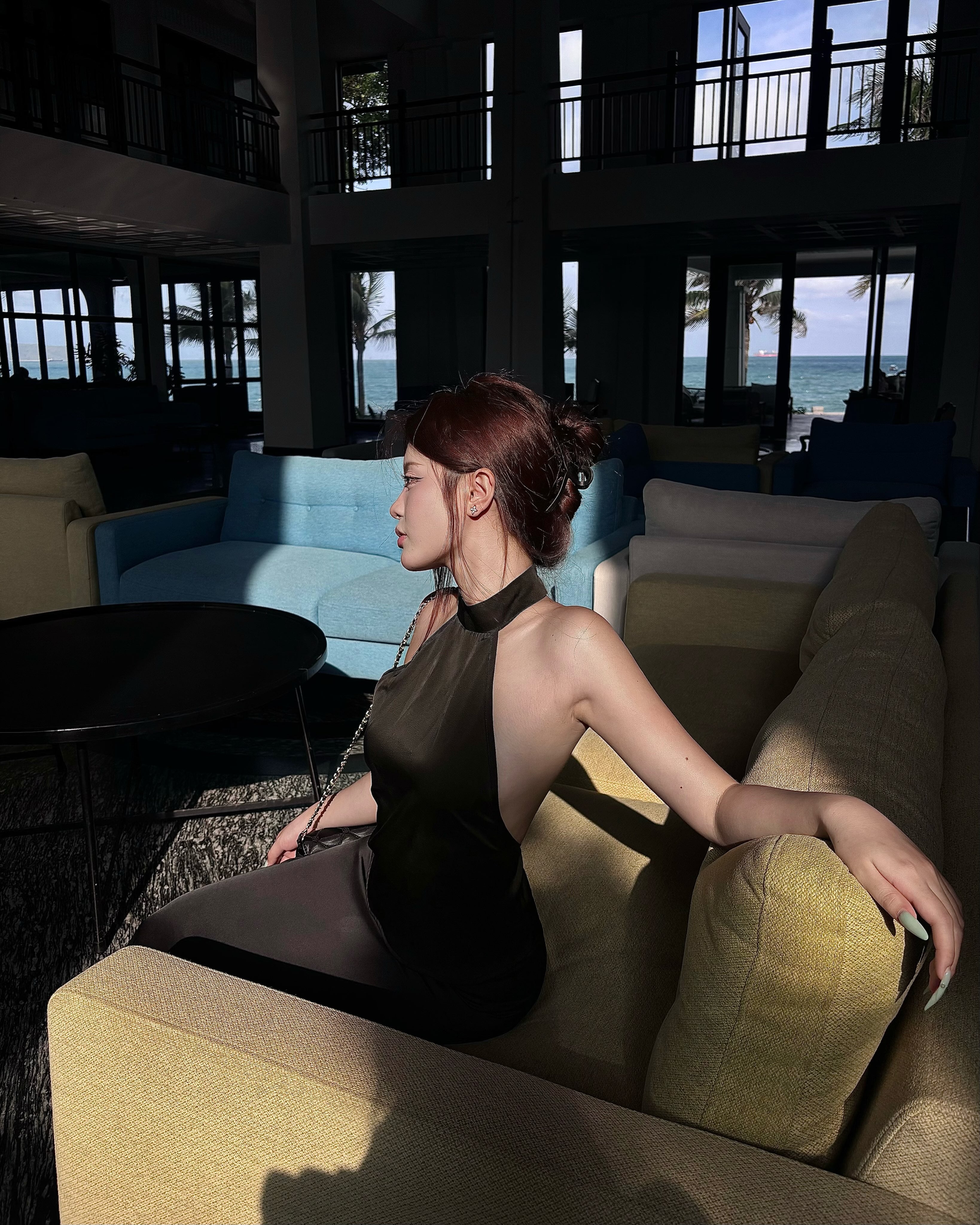 Black Silk Halter Two-Piece Set
