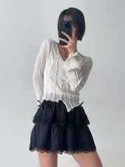 【直紋質感薄長袖🎐】Textured See Through Top