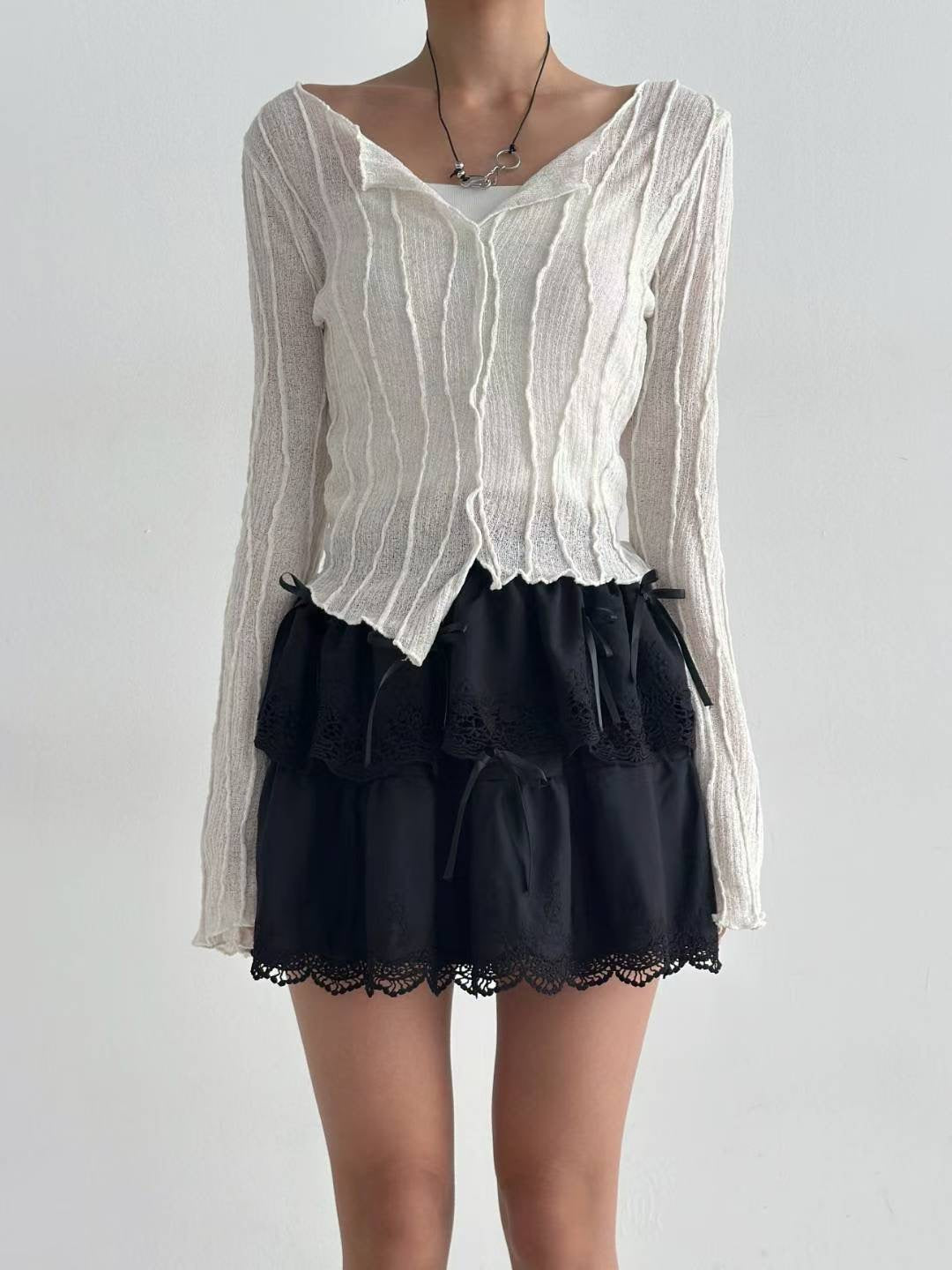 【直紋質感薄長袖🎐】Textured See Through Top