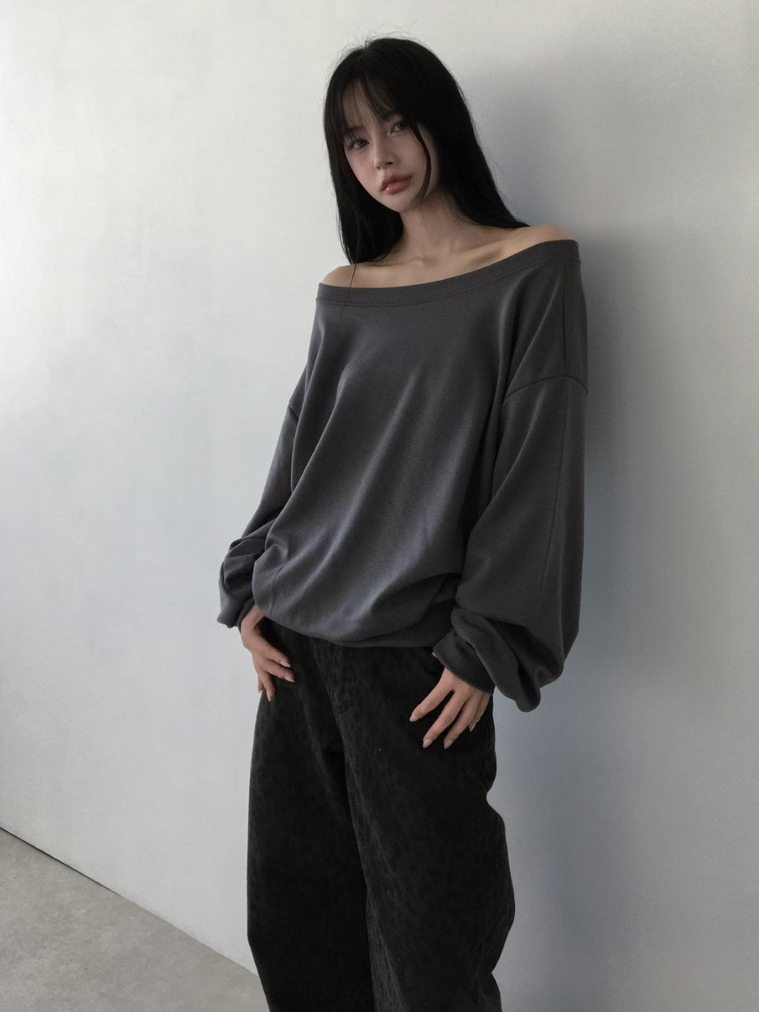 【歐美風單肩sweater】 Long Sleeve Off Shoulder Sweater