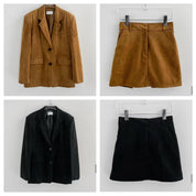 【麂皮西裝套裝｜可分開入手】Solid Suede Pocket Blazer Set