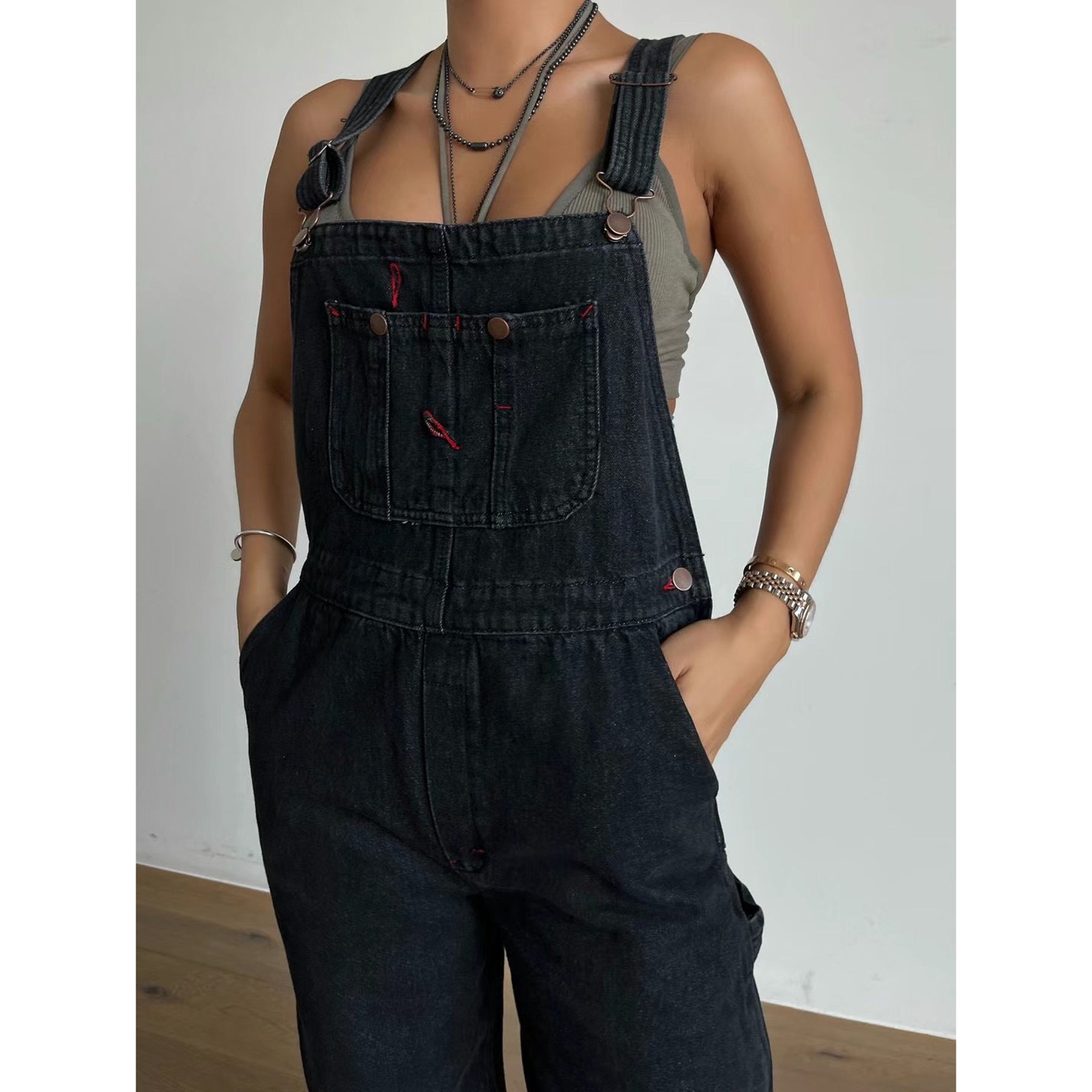 Solid Denim Overall Jumpsuit