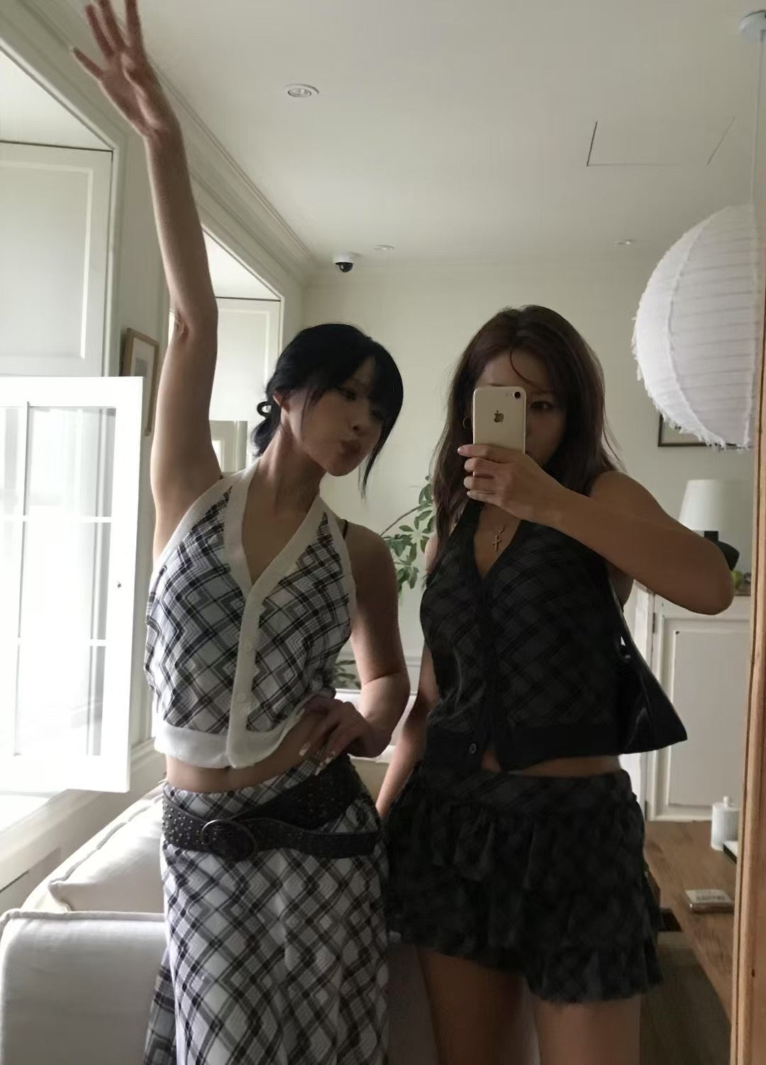 【復古美式女生必入】Button Front Checkered Halter Top