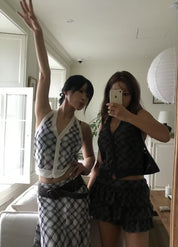 【復古美式女生必入】Button Front Checkered Halter Top