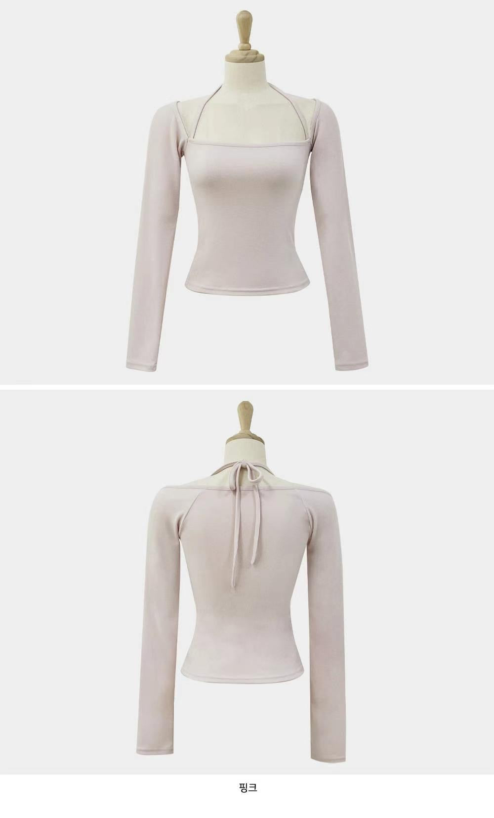 【$99系列｜ 一字領綁帶款】Basic Solid Tie Back Long Sleeve Top