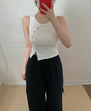 【✔️PAD｜鈕扣設計】Solid Button Padded Tank Top