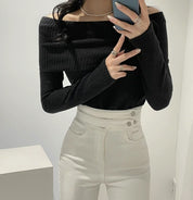 Long Sleeve Off Shoulder Solid Top